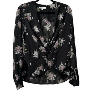 Floral Tie Front Long Sleeve Sheer Blouse
